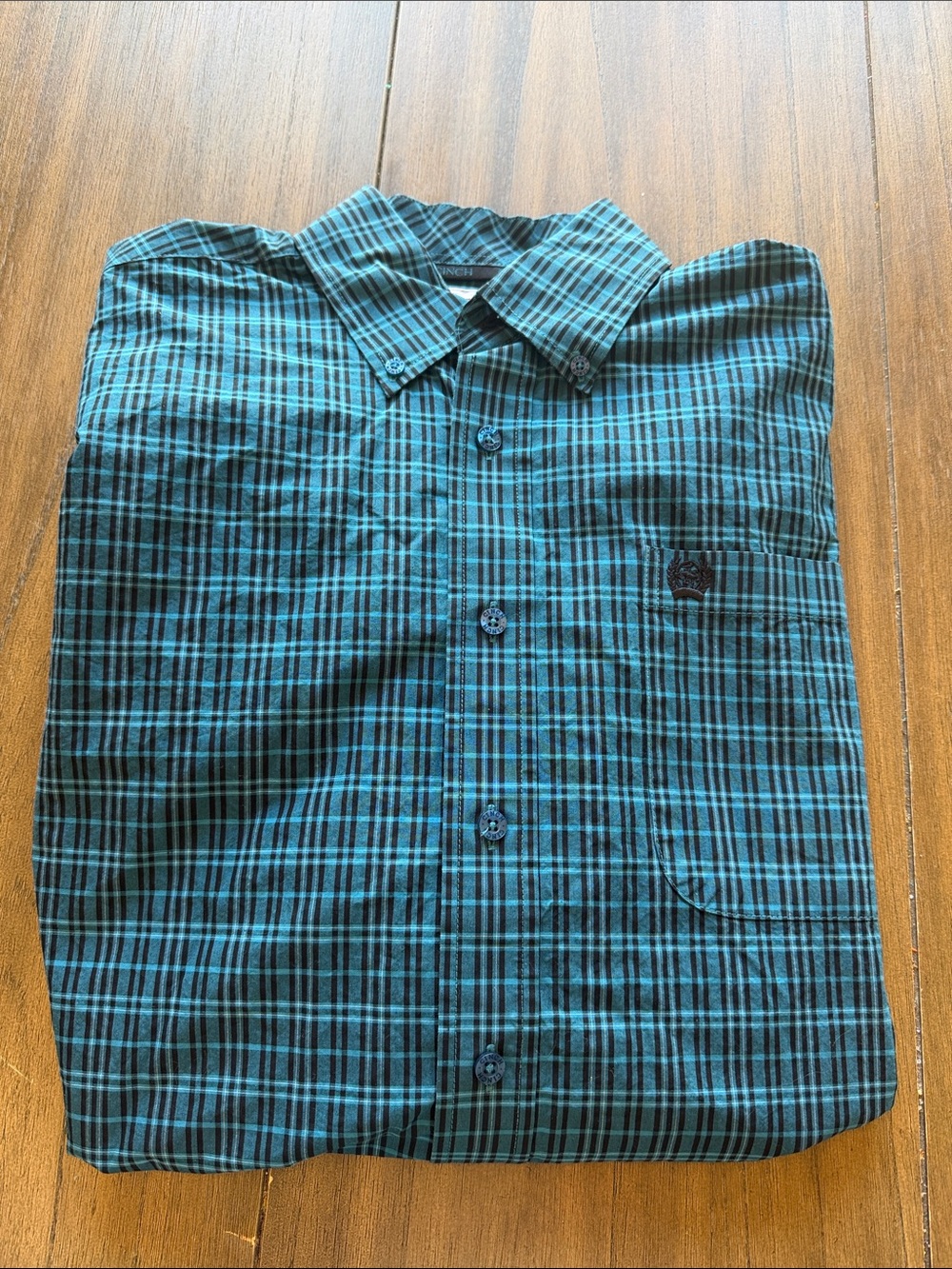 Cinch Men's Teal and Black Plaid Button-Down Shirt